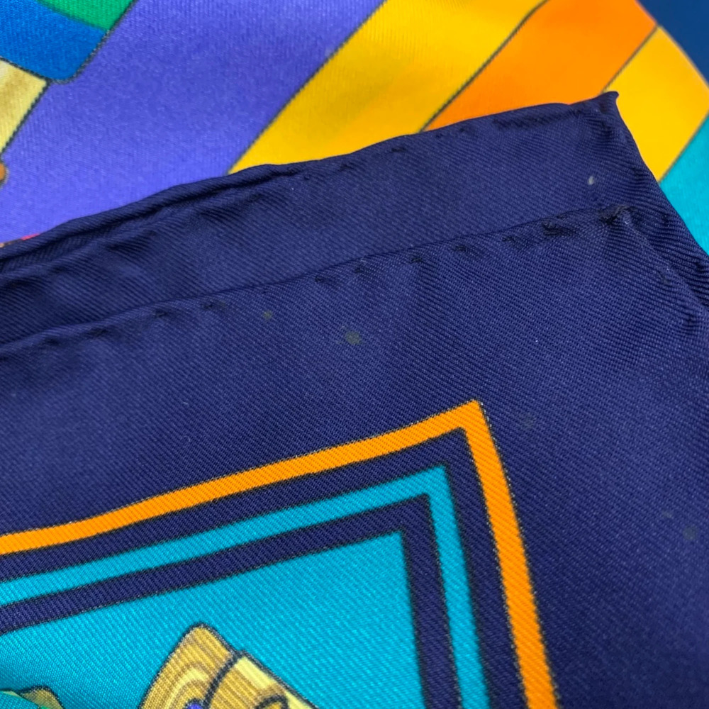 HERMES Carre 90 J METZ Les Sangles Suspender Belt Scarf Muffler Silk Navy Wom... - Picture 4 of 4